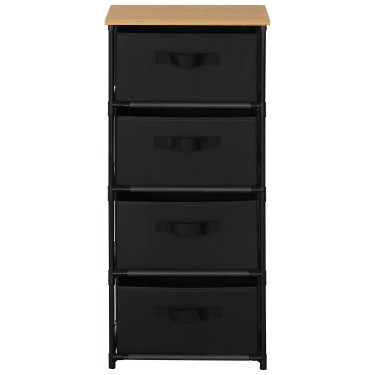 Συρταριέρα ArteLibre MIFUNE Με 4 Συρτάρια Μαύρο/Δρυς Μέταλλο/Non-Woven/Μοριοσανίδα 40x30x89cm