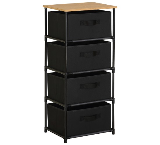 Συρταριέρα ArteLibre MIFUNE Με 4 Συρτάρια Μαύρο/Δρυς Μέταλλο/Non-Woven/Μοριοσανίδα 40x30x89cm