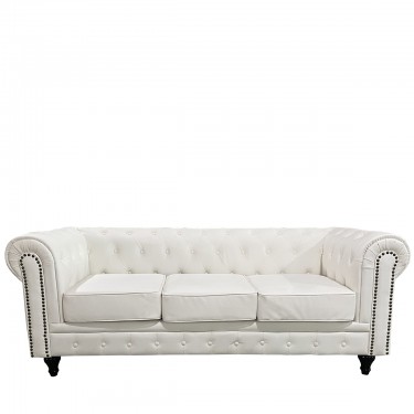 Καναπές Τριθέσιος ArteLibre AVERY Λευκό PU 208x90x73cm