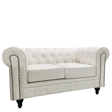 Καναπές Διθέσιος ArteLibre AVERY Λευκό PU 155x90x73cm