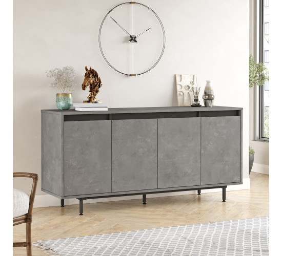 Μπουφές ArteLibre BRENTFORD Γκρι Με Εφέ Τσιμέντο/Μαύρο Μοριοσανίδα/Μέταλλο 160x44.5x75.6cm