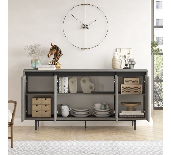 Μπουφές ArteLibre BRENTFORD Γκρι Με Εφέ Τσιμέντο/Μαύρο Μοριοσανίδα/Μέταλλο 160x44.5x75.6cm