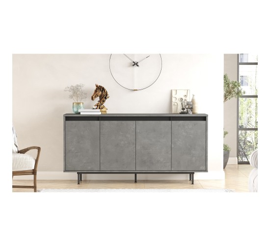 Μπουφές ArteLibre BRENTFORD Γκρι Με Εφέ Τσιμέντο/Μαύρο Μοριοσανίδα/Μέταλλο 160x44.5x75.6cm