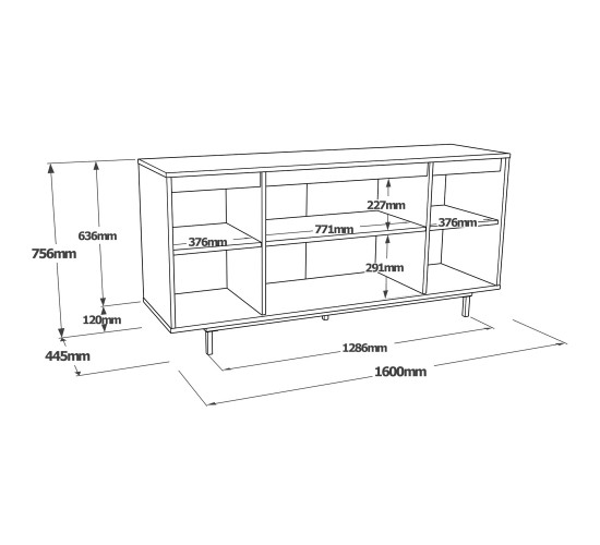 Μπουφές ArteLibre BRENTFORD Γκρι Με Εφέ Τσιμέντο/Μαύρο Μοριοσανίδα/Μέταλλο 160x44.5x75.6cm