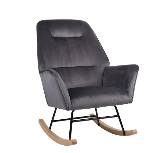 Πολυθρόνα Κουνιστή ArteLibre BERTIE Γκρι Βελούδο/Μέταλλο/Ξύλο 87x72x96cm