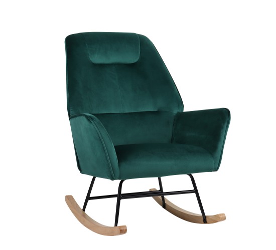 Πολυθρόνα Κουνιστή ArteLibre BERTIE Πράσινο Βελούδο/Μέταλλο/Ξύλο 87x72x96cm