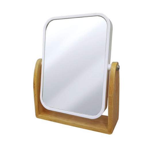 Καθρέπτης Μπάνιου Με Ξύλινη Βάση Λευκό/Καφέ Πλαστικό/Ξύλο 16x5x20cm