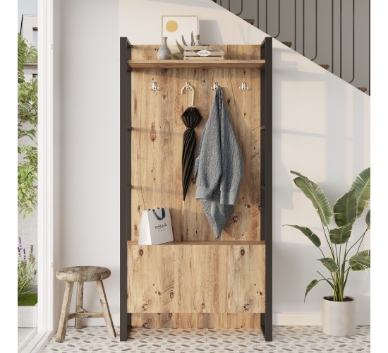 Έπιπλο Εισόδου ArteLibre ABERDEEN Πεύκο/Ανθρακί Μοριοσανίδα/Μέταλλο 90x34x180cm