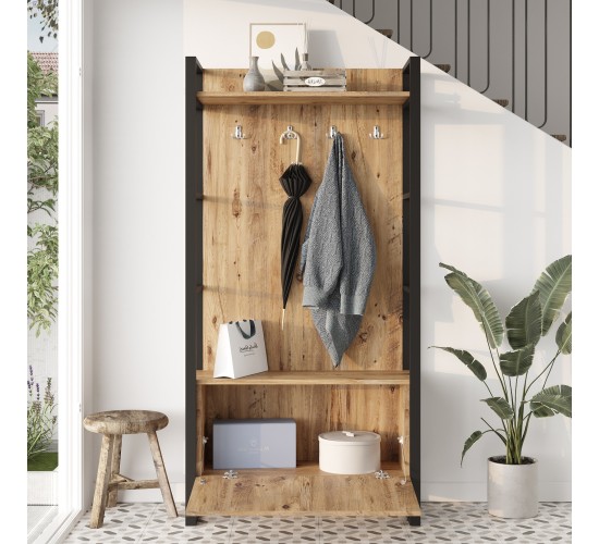 Έπιπλο Εισόδου ArteLibre ABERDEEN Πεύκο/Ανθρακί Μοριοσανίδα/Μέταλλο 90x34x180cm