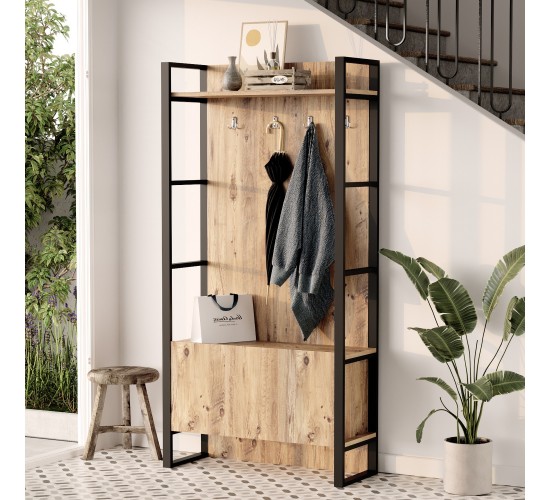 Έπιπλο Εισόδου ArteLibre ABERDEEN Πεύκο/Ανθρακί Μοριοσανίδα/Μέταλλο 90x34x180cm