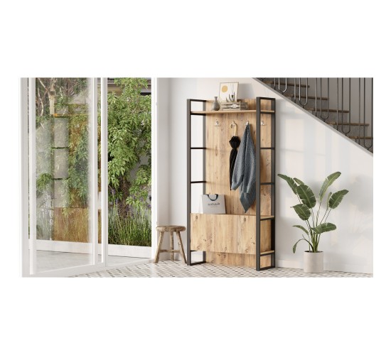 Έπιπλο Εισόδου ArteLibre ABERDEEN Πεύκο/Ανθρακί Μοριοσανίδα/Μέταλλο 90x34x180cm