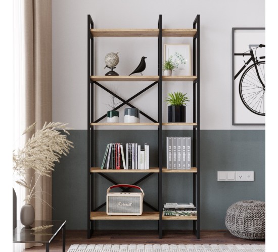 Βιβλιοθήκη ArteLibre FALKIRK Πεύκο/Μαύρο Μοριοσανίδα/Μέταλλο 87.5x30x175cm