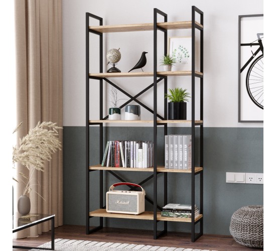 Βιβλιοθήκη ArteLibre FALKIRK Πεύκο/Μαύρο Μοριοσανίδα/Μέταλλο 87.5x30x175cm