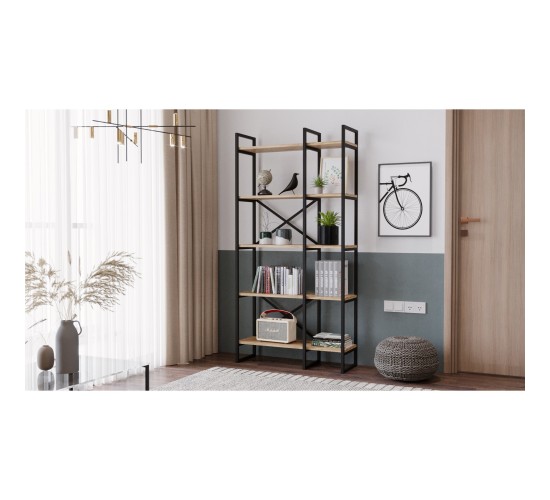 Βιβλιοθήκη ArteLibre FALKIRK Πεύκο/Μαύρο Μοριοσανίδα/Μέταλλο 87.5x30x175cm