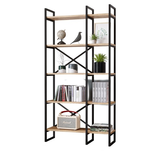 Βιβλιοθήκη ArteLibre FALKIRK Πεύκο/Μαύρο Μοριοσανίδα/Μέταλλο 87.5x30x175cm