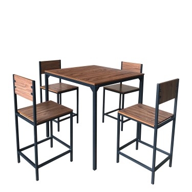 Σετ Τραπεζαρία (4 1) ArteLibre KOSI Καφέ/Μαύρο MDF/Μελαμίνη 90x90x90cm