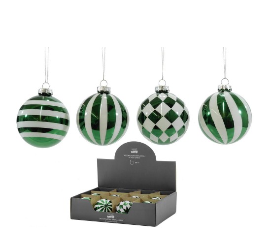 Μπάλα Πράσινο/Λευκό Γυαλί Φ8cm Σε 4 Σχέδια