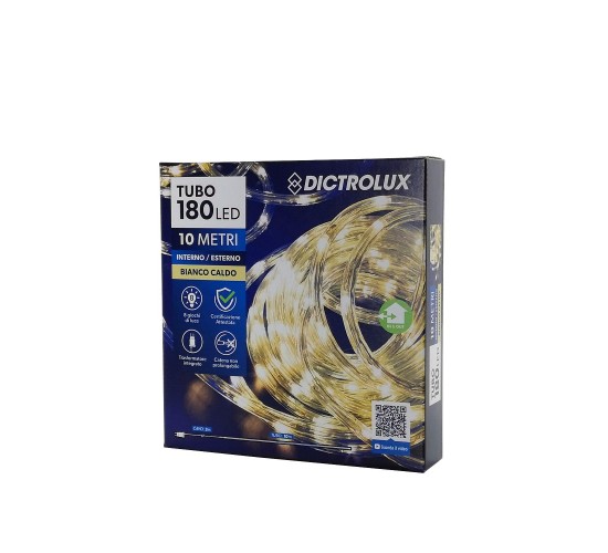 Φωτοσωλήνας 180 LED Εσωτ. & Εξωτ. Χώρου Με 8 Προγράμματα Και Μετασχηματιστή Θερμό Λευκό Φως Μη Επεκτεινόμενο 10 3m