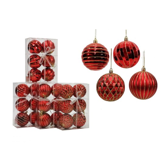 Μπάλα Κόκκινο Φ8cm Σετ 6Τμχ Σε 4 Σχέδια