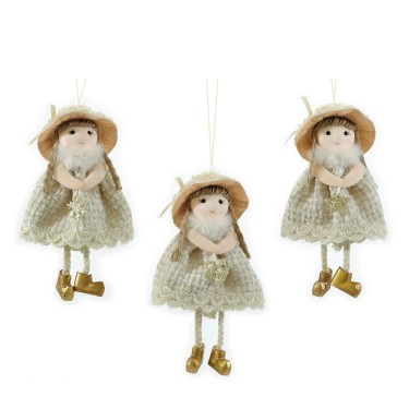 Κορίτσι Με Καπέλο Κρεμαστό Λευκό/Χρυσό Λούτρινο 13cm Σε 3 Σχέδια