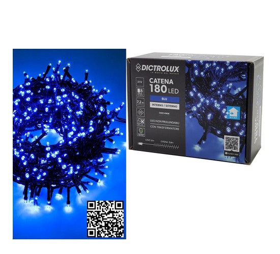 180 LED Εσωτ. & Εξωτ. Χώρου Με 8 Προγράμματα Και Μετασχηματιστή Μπλε Φως Πράσινο Καλώδιο Μη Επεκτεινόμενο IP44 31V 9.2m