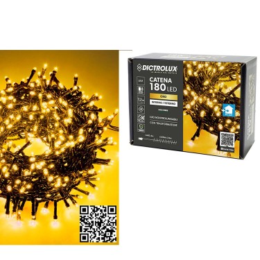 180 LED Εσωτ. & Εξωτ. Χώρου Με 8 Προγράμματα Και Μετασχηματιστή Χρυσό Φως Πράσινο Καλώδιο Μη Επεκτεινόμενο IP44 31V 9.2m