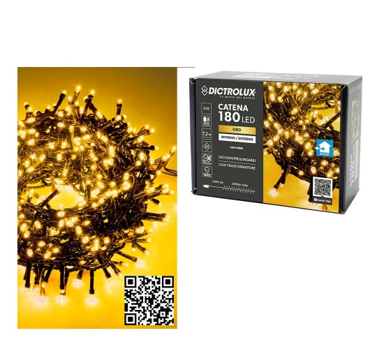 180 LED Εσωτ. & Εξωτ. Χώρου Με 8 Προγράμματα Και Μετασχηματιστή Χρυσό Φως Πράσινο Καλώδιο Μη Επεκτεινόμενο IP44 31V 9.2m