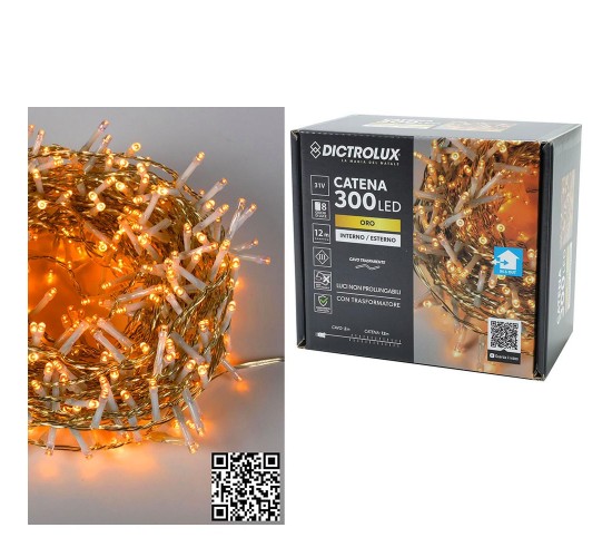 300 LED Εσωτ. & Εξωτ. Χώρου Με 8 Προγράμματα Χρυσό Φως Διάφανο Καλώδιο Μη Επεκτεινόμενο 31V 14m