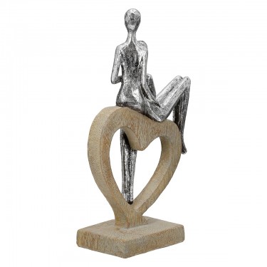 Γλυπτό Καρδιά -Aroha- Ζευγάρι Μοτίβο Πολυρεζίνη Καφέ/Ασημί 7x14x26cm