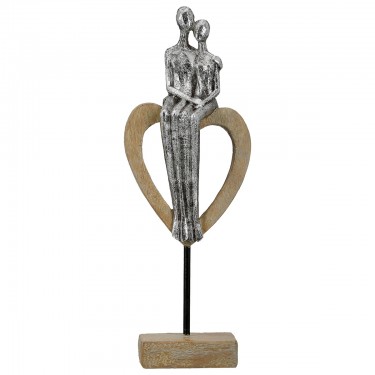 Γλυπτό Καρδιά -Aroha- Ζευγάρι Μοτίβο Πολυρεζίνη Καφέ/Ασημί 7x11.5x32cm