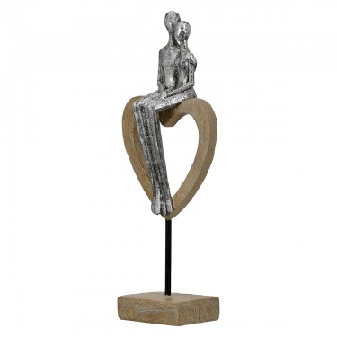 Γλυπτό Καρδιά -Aroha- Ζευγάρι Μοτίβο Πολυρεζίνη Καφέ/Ασημί 7x11.5x32cm