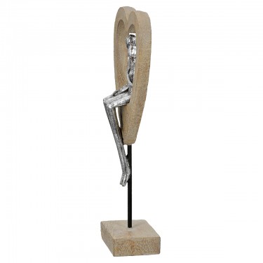 Γλυπτό Καρδιά -Aroha- Ζευγάρι Μοτίβο Πολυρεζίνη Καφέ/Ασημί 7x14.5x34cm