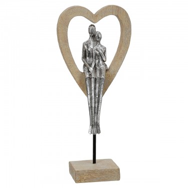 Γλυπτό Καρδιά -Aroha- Ζευγάρι Μοτίβο Πολυρεζίνη Καφέ/Ασημί 7x14.5x34cm