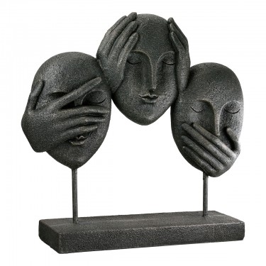 Γλυπτό Πρόσωπο -3 Faces- Πολυρεζίνη Μαύρο 8.5x30x29.5cm
