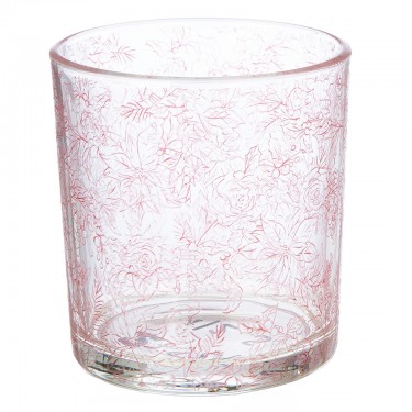 Φανάρι Καταιγίδας Cylindrical -Rose- Λουλουδάτο Pattern Γυάλινο Clear Rose PU 18 Pcs. Assorted H. cm D. 7 cm