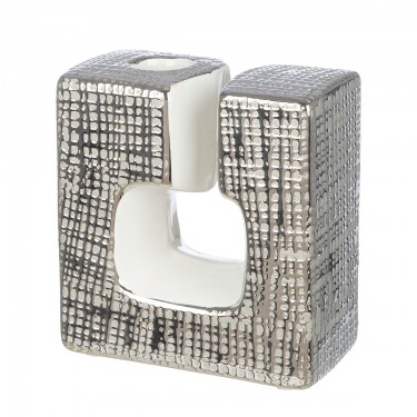 Κηροπήγιο -Boston- Κεραμικό Ασημί/Λευκό 6x11.5x12.5cm