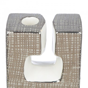 Κηροπήγιο -Boston- Κεραμικό Ασημί/Λευκό 6x11.5x12.5cm