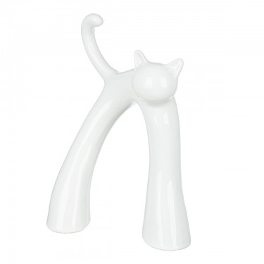Φιγούρα Γάτα -Kara- Κεραμικό Ασημί/Λευκό 2Τμχ 5x16x22cm