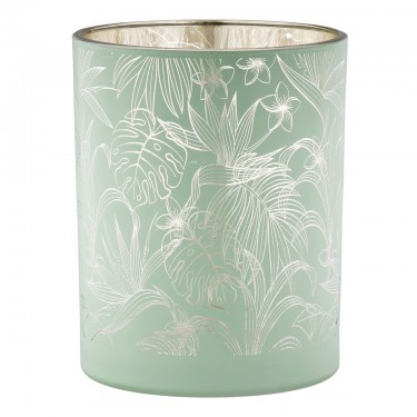 Φανάρι Καταιγίδας Cylindrical -Tropic- Leaf Motif Γυάλινο Πράσινο Pink PU Pcs. Assorted H. 125 cm D. 10 cm