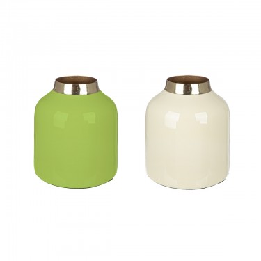 Βάζο -Roro- Μέταλλο Cream Πράσινο PU Pcs. Assorted H. 10 cm D. 85 cm