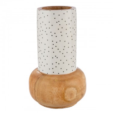 Βάζο -Black & White- Πουά/Ριγέ Ξύλο Εκρού/Λευκό 2Τμχ 19x12cm