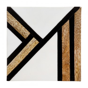 Σετ 4 Τεμαχίων Σουβέρ Τετράγωνο Ξύλο Μάνγκο Μαύρο/Καφέ/Εκρού 10x10cm
