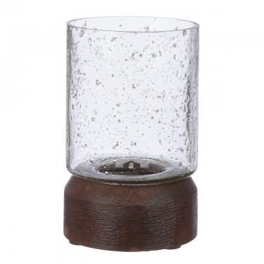 Κηροπήγιο Ρεσώ -Anuk- Γυαλί/Ξύλο Μάνγκο Καφέ/Διάφανο 8x8cm