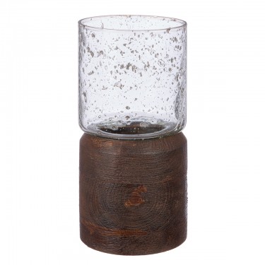 Κηροπήγιο Ρεσώ -Anuk- Γυαλί/Ξύλο Μάνγκο Καφέ/Διάφανο 20.5x10cm