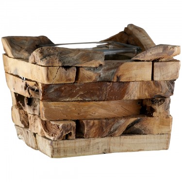 Φανάρι Καταιγίδας -Dhaka- Ξύλο Ecru PU 4 14x14x10cm