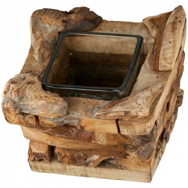 Φανάρι Καταιγίδας -Dhaka- Ξύλο Ecru PU 4 14x14x10cm