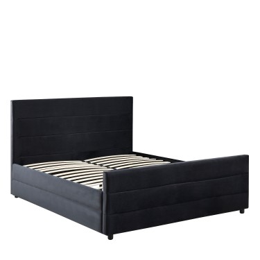 Κρεβάτι Διπλό ArteLibre SLEEPSUIT Μαύρο Ύφασμα 218x172x118cm (Στρώμα 160x200cm)