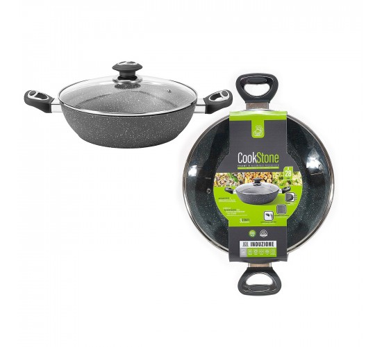 Κατσαρόλα Αντικολλητική Με Γυάλινο Καπάκι CookStone Αλουμινίου Φ28cm