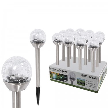 Φανάρι Κήπου LED Ηλιακό Ψυχρό Λευκό Φως Ασημί Μέταλλο Φ6x27cm