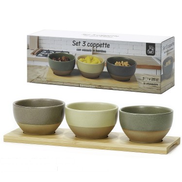 Σετ 3 Μπωλ Μπαμπού/Πορσελάνη Φ10x6cm 25cl Σε 3 Χρώματα
